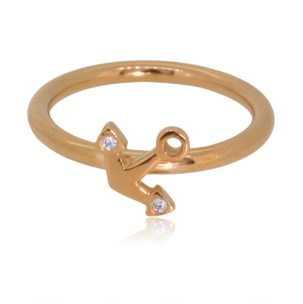 Wunderschoener maritimer Ring mit Anker aus 585 Rosegold und mit Brillanten von Trendklunker