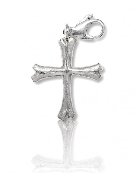 Silber Charm Kreuz, das wir aus zwei Knochen für dich in Handarbeit in unserer Schmuck Manufaktur in Deutschland herstellen.
